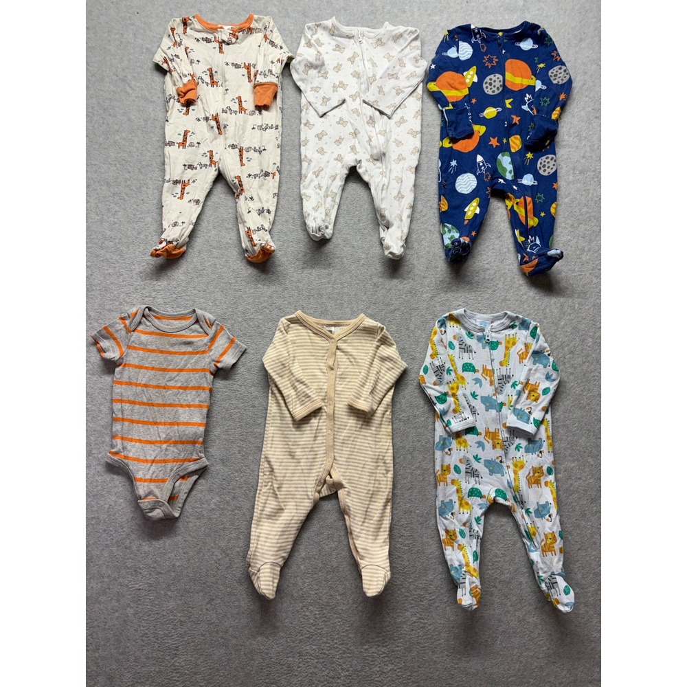 Baby Boy Clothes Lot 6pc Sleepers Bodysuit 3-6 Months Space Safari Stripes